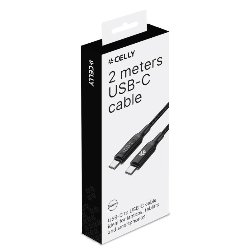 Celly Cable UsbC-UsbC2  2Mt Led BK 100w