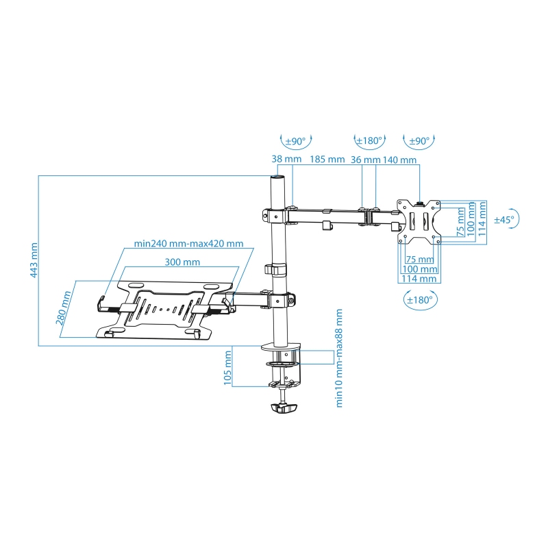 Tooq DB1200TN-B Soporte mesa monitor/portátil