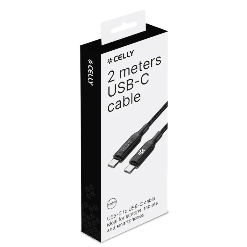 Celly Cable UsbC-UsbC2  2Mt Led BK 100w