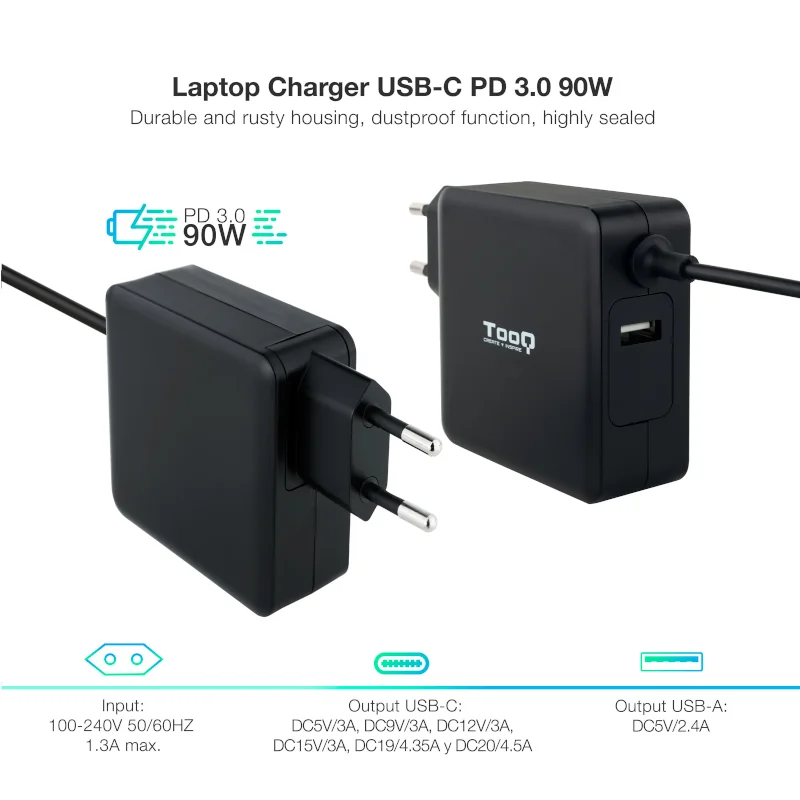 Tooq Cargador portátil conector USB-C 90W
