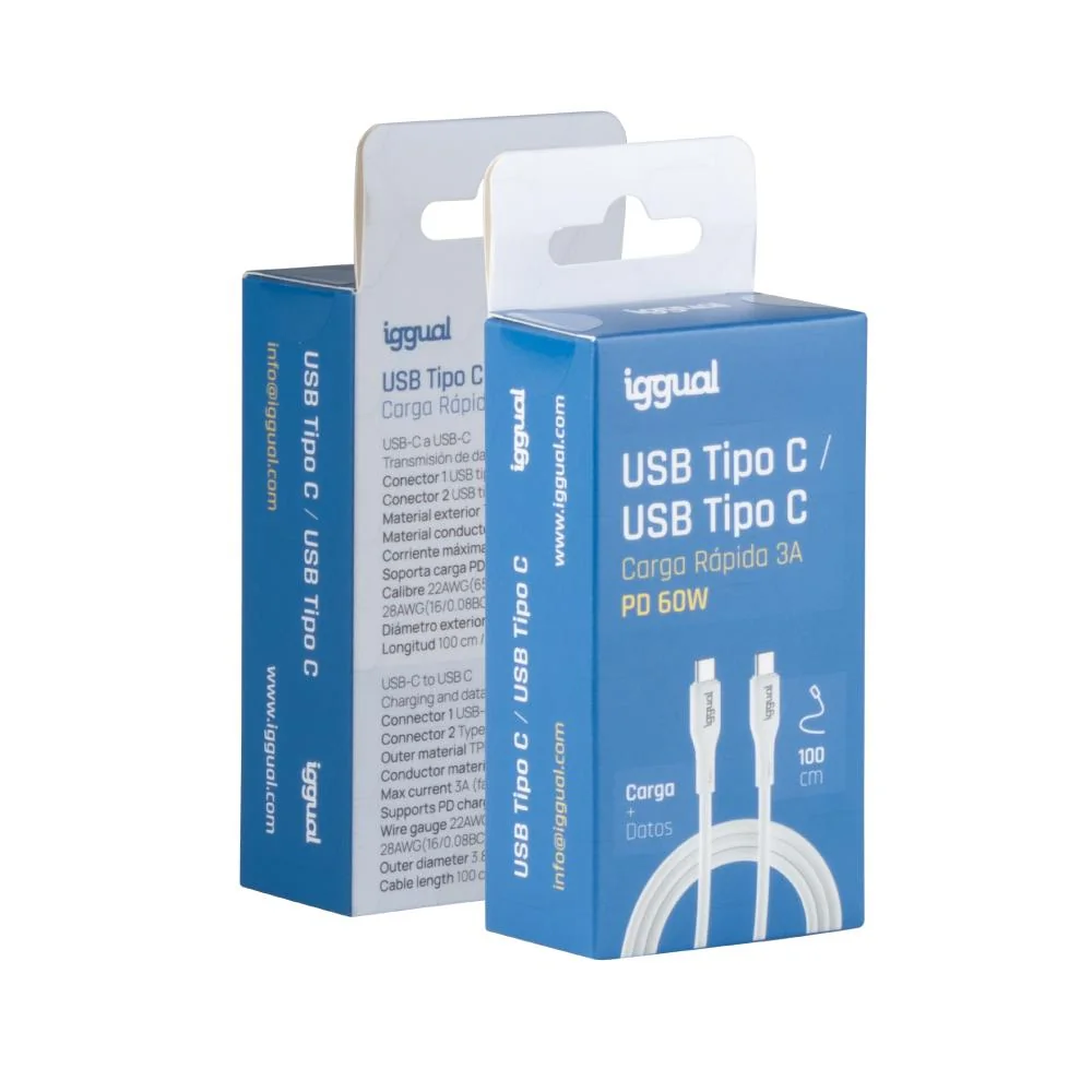 iggual Cable USB-C/USB-C 100 cm blanco Q3.0 3A
