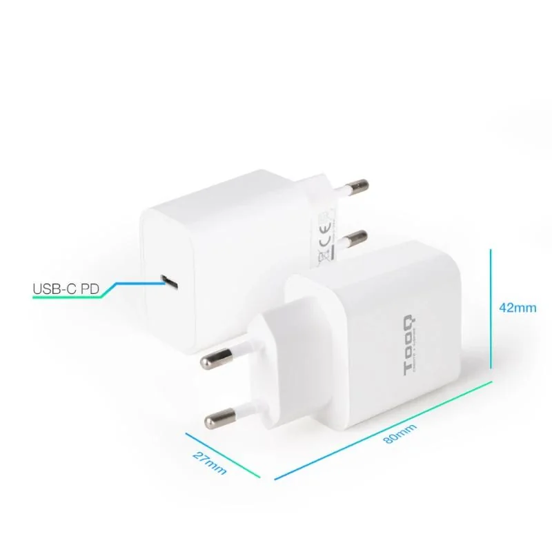 Tooq Cargador pared USB-C PD3.0 20W Blanco