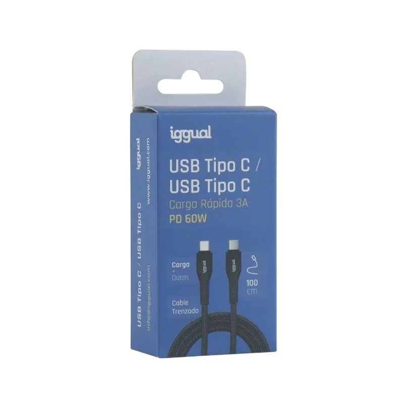 iggual Cable USB-C a tipo C 60W 3A 100 cm trenzado