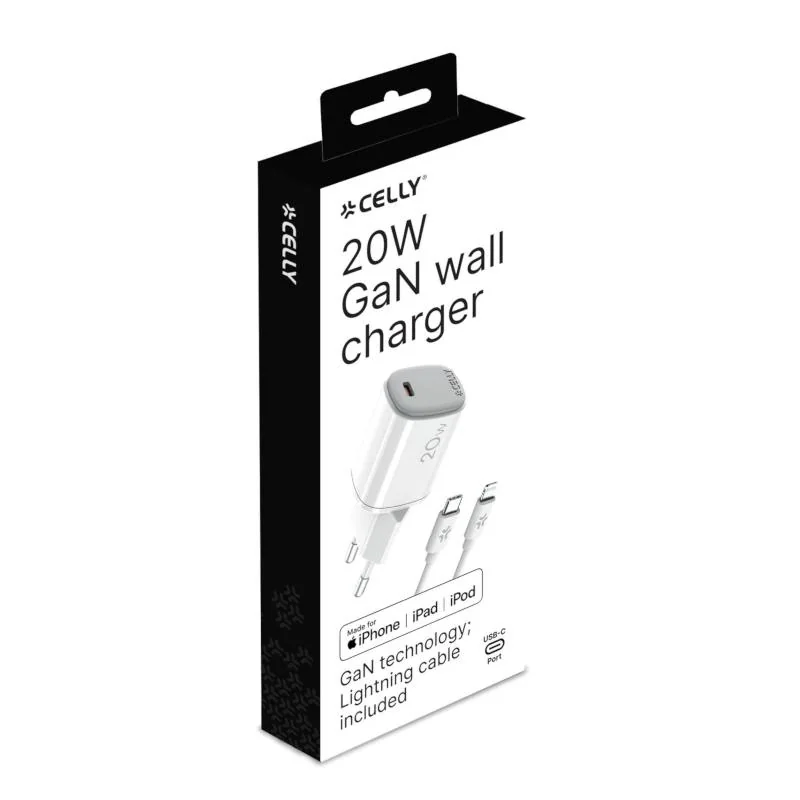 Celly Cargador Gan  1C 20w+ C A Light + Cable