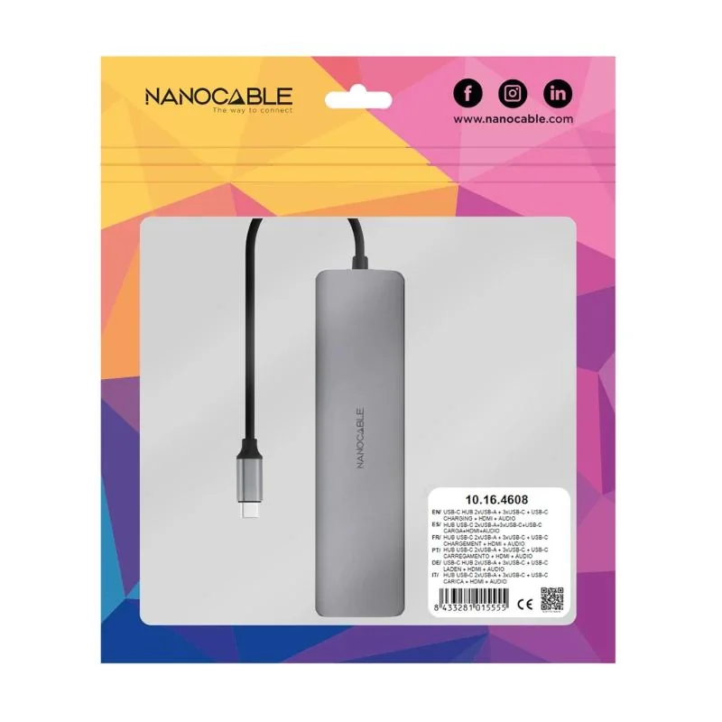 Nanocable Hub 8en1 USB-A+USB-C+HDMI+USB-C PD+Jack