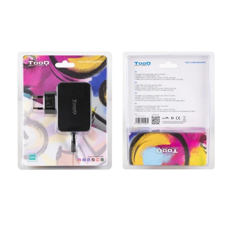 Tooq Cargador portátil GAN USB-C PD 45W Negro