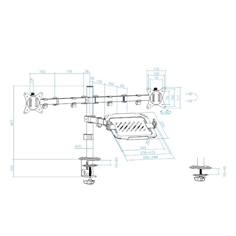 Tooq DB1202TN-B Soporte mesa 2 pantallas+ portatil