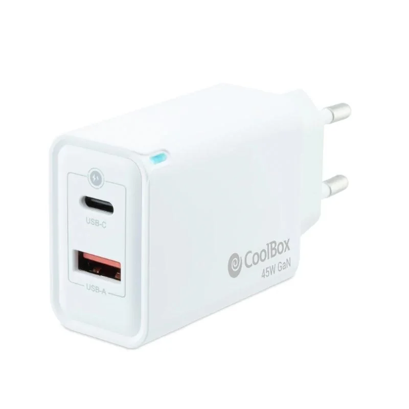 [AATCAT0386] Coolbox Cargador Pared GAN 45W USB-C/USB-A