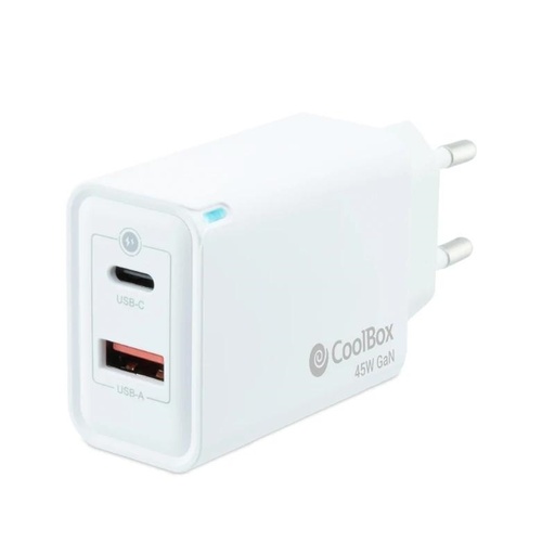 [AATCAT0386] Coolbox Cargador Pared GAN 45W USB-C/USB-A