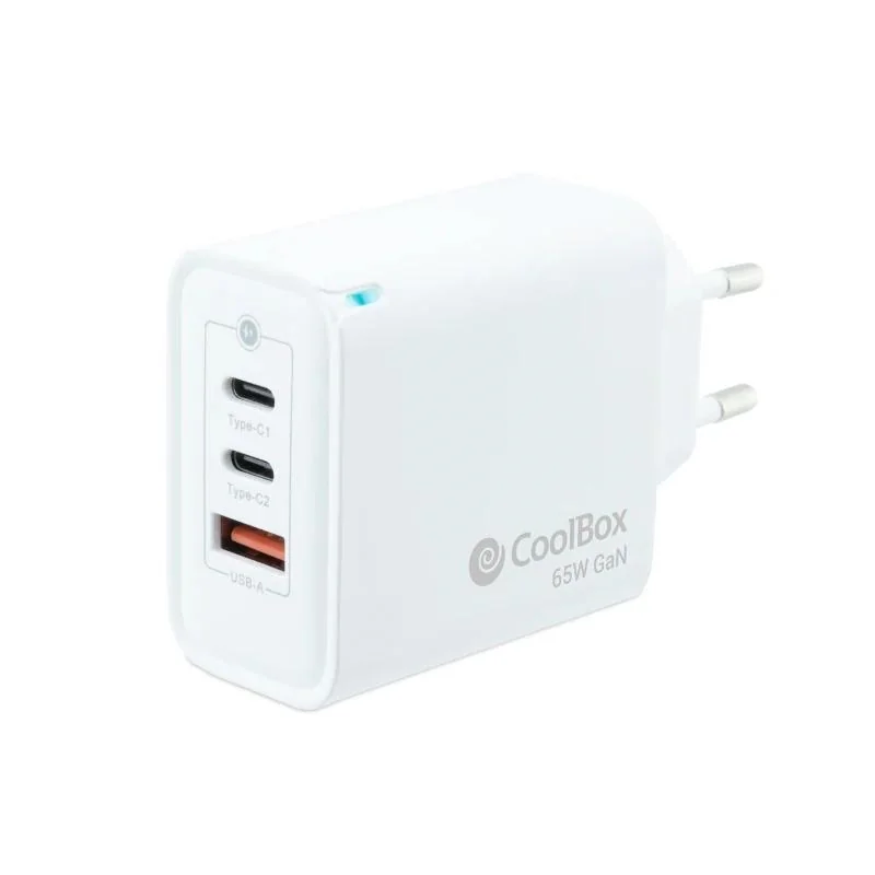 [AATCAT0387] Coolbox Cargador Pared GAN 65W USB-C/USB-C/USB-A