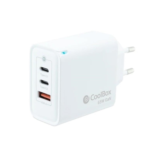 [AATCAT0387] Coolbox Cargador Pared GAN 65W USB-C/USB-C/USB-A