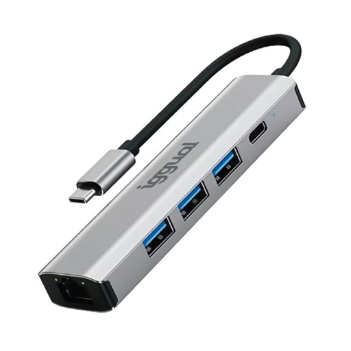 [AAOAUS0250] iggual Hub tipo C 5 puertos 3xUSB + RJ45 + tipo C