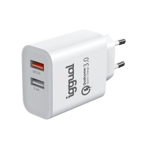 [AATCAT0307] iggual Cargador doble 2xUSB carga rápida QC3.0 30W