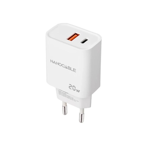 [AATCAT0427] Nanocable Cargador USB-C/PD+USB-A/QC 20W Blanco