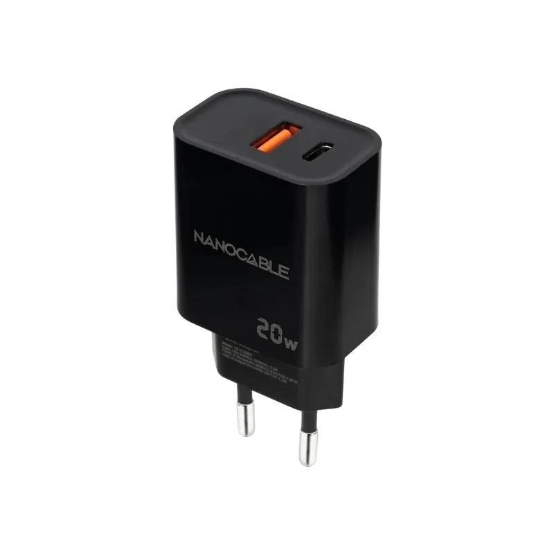 [AATCAT0428] Nanocable Cargador USB-C/PD+USB-A/QC 20W Negro