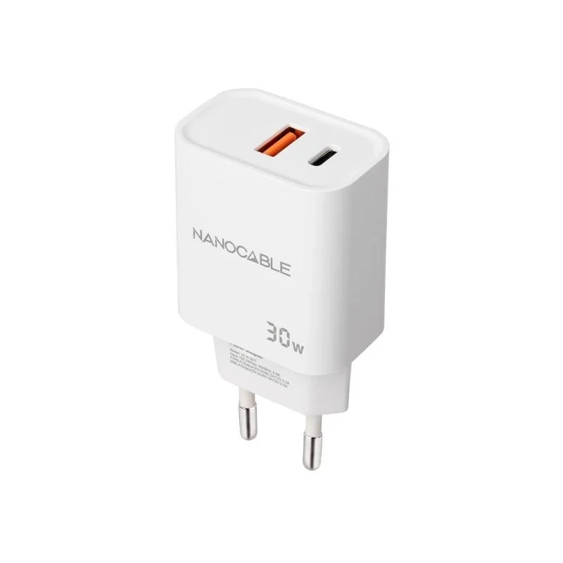 [AATCAT0431] Nanocable Cargador USB-C/PD+USB-A/QC 30W Blanco