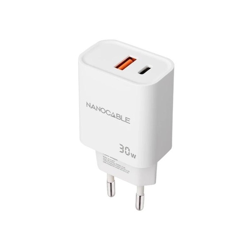 [AATCAT0431] Nanocable Cargador USB-C/PD+USB-A/QC 30W Blanco