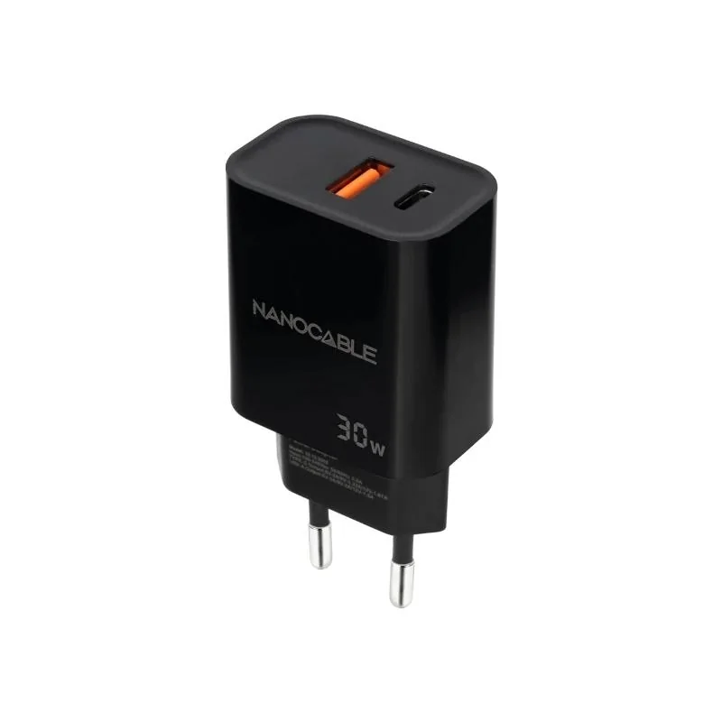 [AATCAT0432] Nanocable Cargador USB-C/PD+USB-A/QC 30W Negro