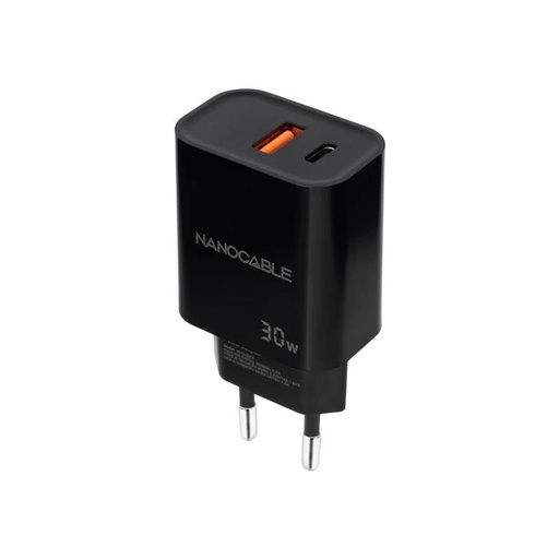 [AATCAT0432] Nanocable Cargador USB-C/PD+USB-A/QC 30W Negro