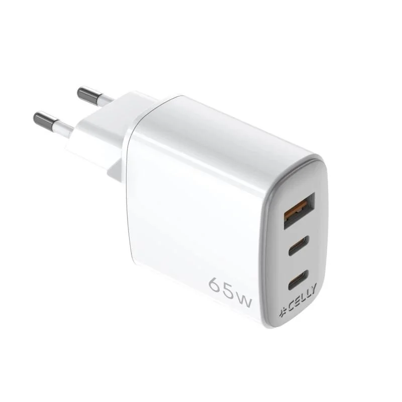 [AATCAT0455] Celly Cargador Gan 1Usb 2Usb-C 65w WH
