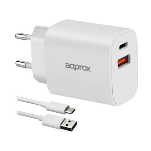 [AATCAT0503] APPROX CARGADOR 20W QC 1 X USB A+ 1 X USB C+CABLE