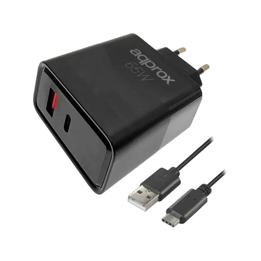 [AATCAT0506] APPROX CARGADOR 65W QC 1 X USB A+ 1 X USB C+CABLE