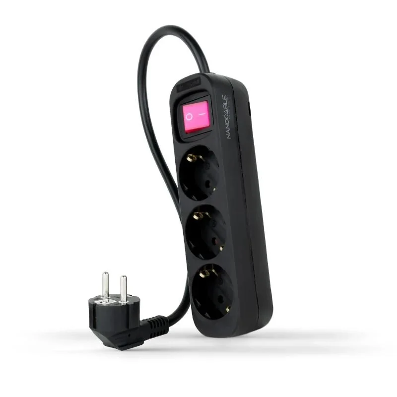 [AELREG0112] Nanocable Regleta 3 Tomas Interruptor Negro