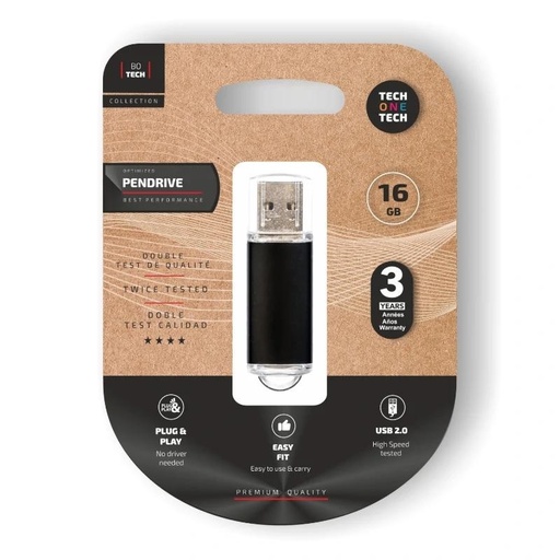 [FAELAP0760] TECH ONE TECH Basic Pendrive 16Gb USB 2.0 Negro