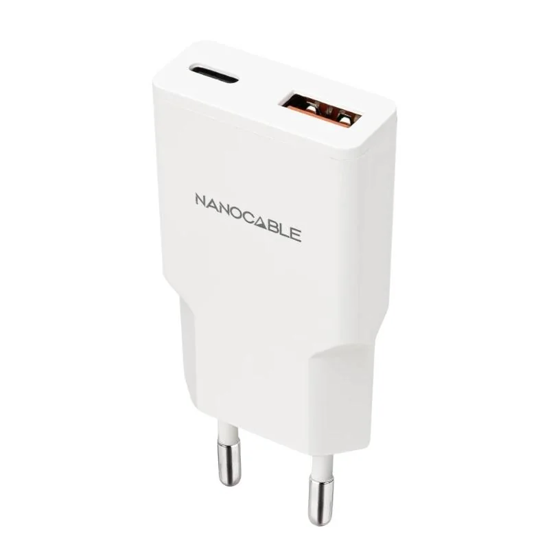[AATCAT0512] Nanocable Cargador USB-C/PD + USB-A/QC 20W Blanco
