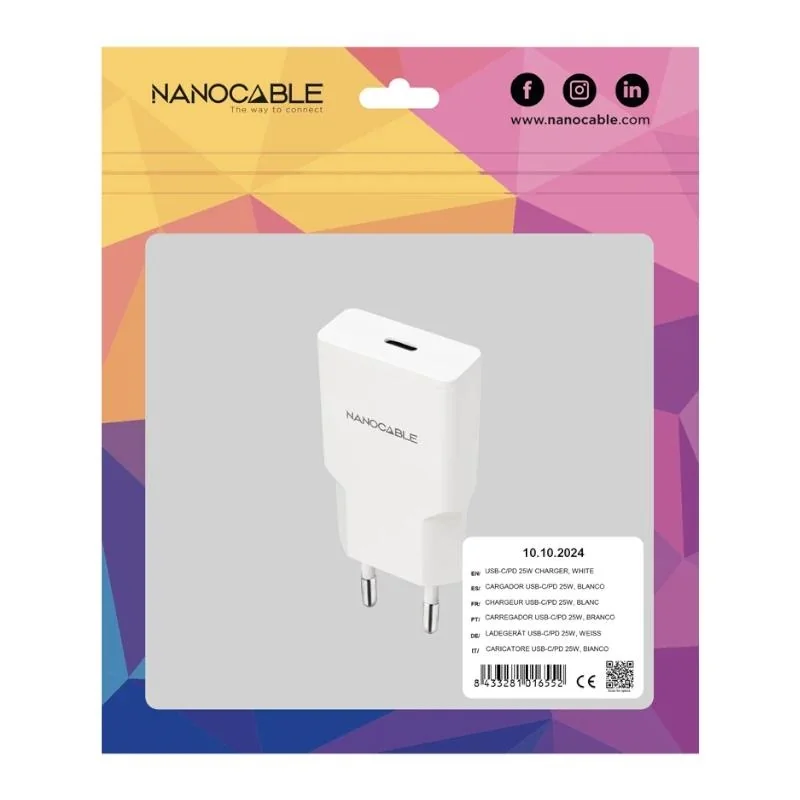 [AATCAT0516] Nanocable Cargador 2xUSB-C/PD 25W  Blanco